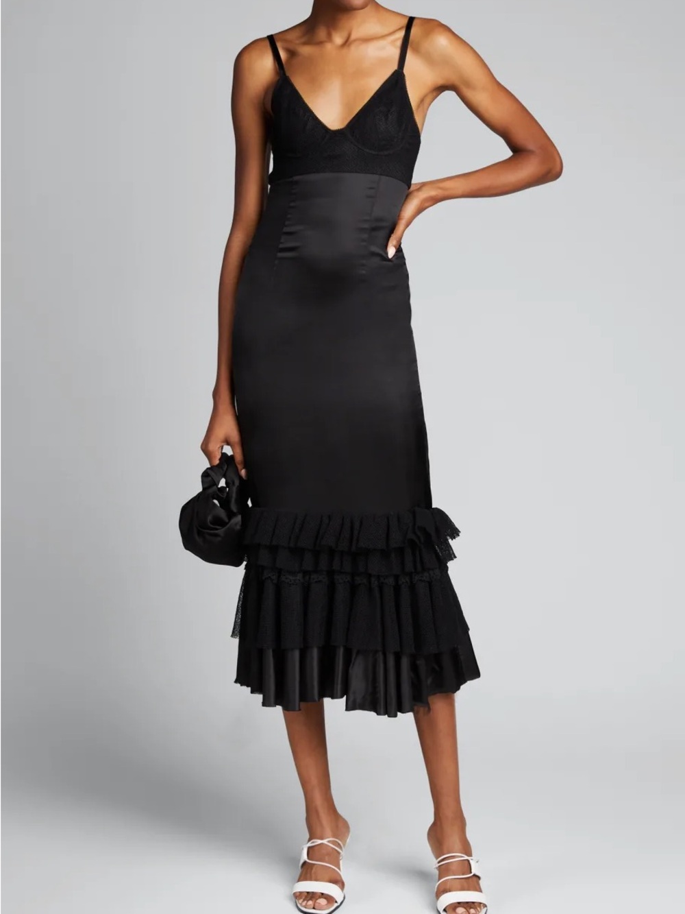 Brock Collection Black Ruffled Satin Slip Dress